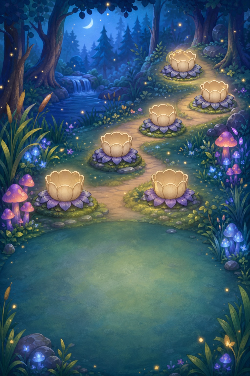 A glowing firefly pattern game at dusk