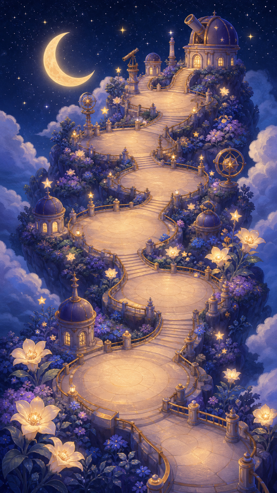 A moonlit observatory destination on the world map
