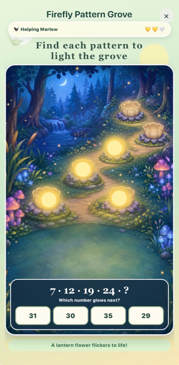 Firefly Pattern Grove number puzzle lighting lantern flowers